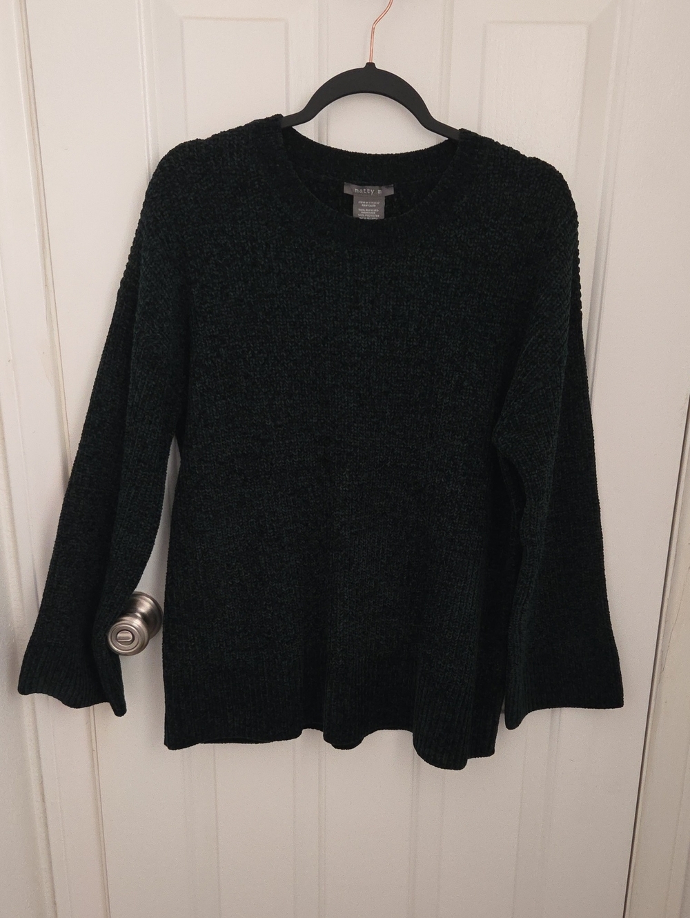 Matty M Dark Green Crewneck Chenille Sweater
